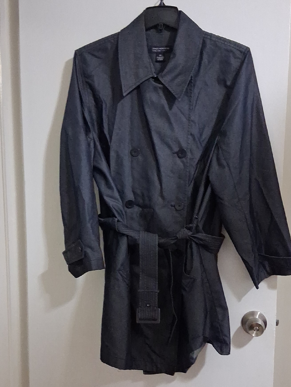 Jones New York Signature Woman Charcoal Double-Breasted Short Trench Coat 2X